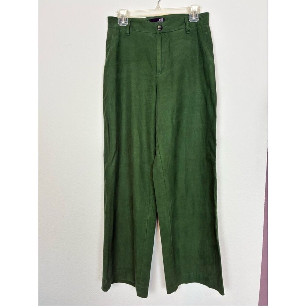 Kut from the Kloth Wide Leg fitted high waisted Trousers in Pine Green - Picture 4 of 7